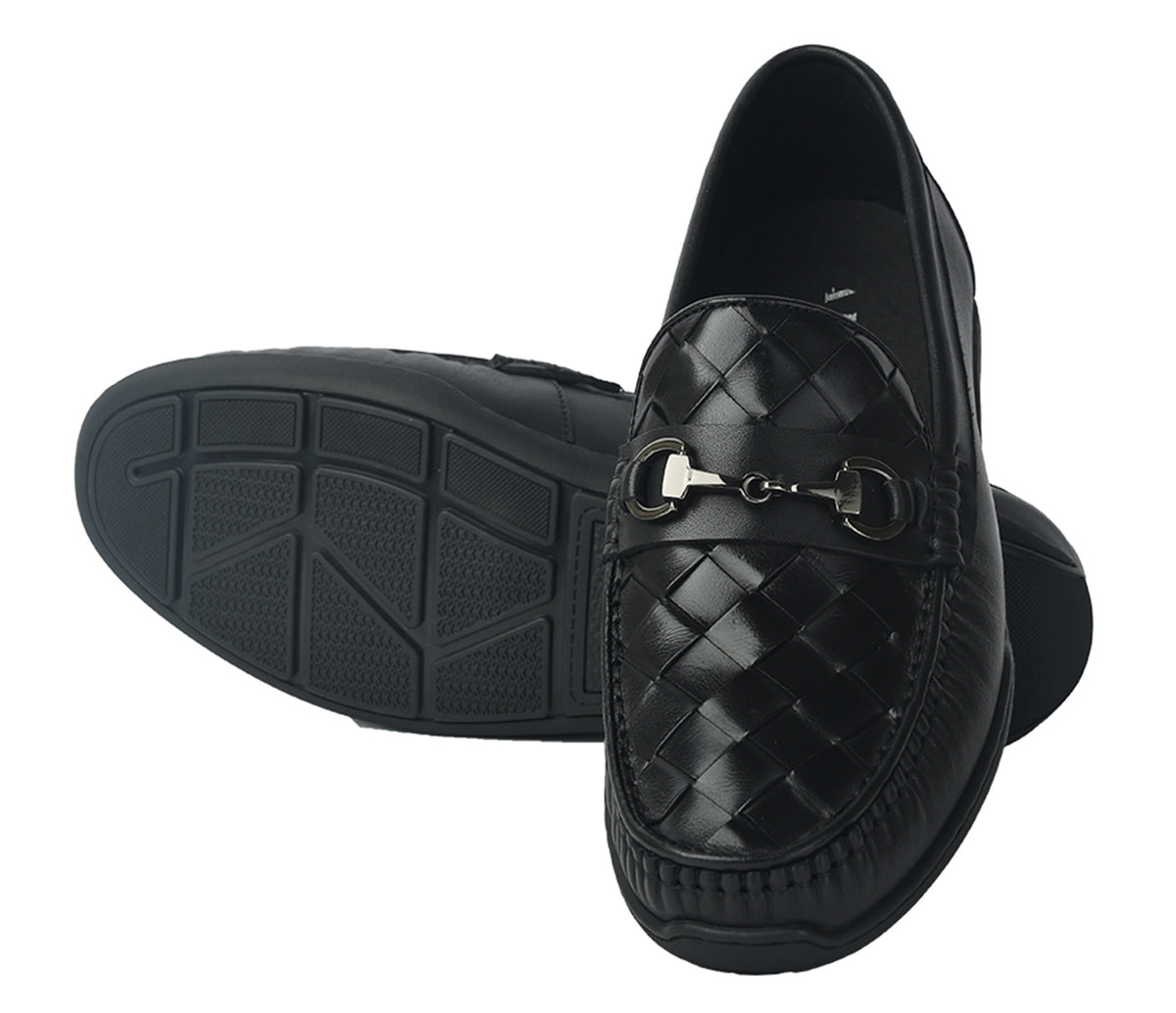 Weaved Look Moccasin With Metal Bit - Black