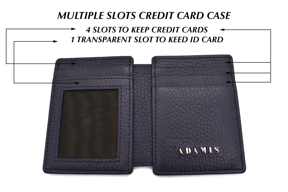Credit Card Case And Magnetic Money Clip-Blue