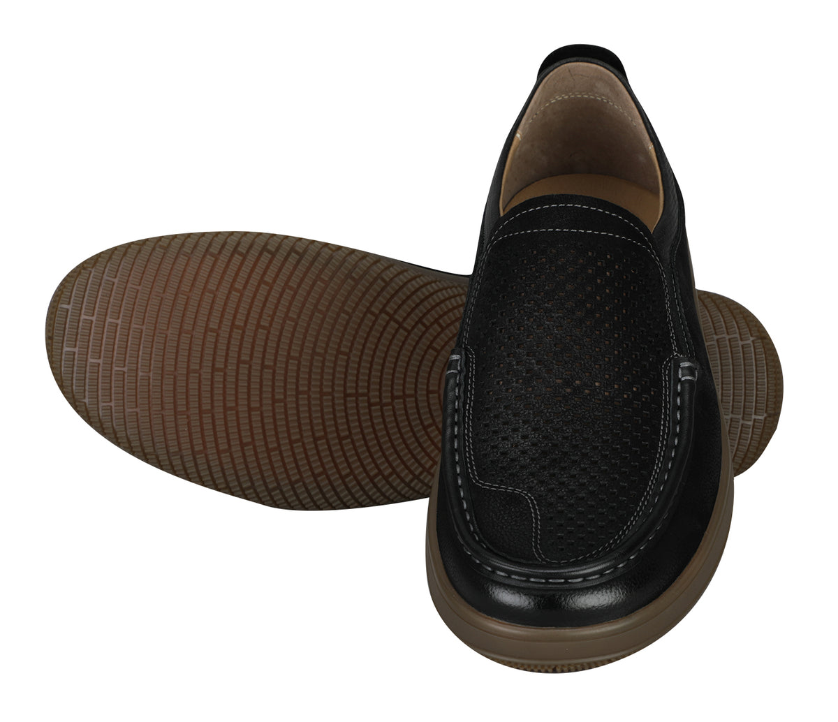 Moccasin In Soft Punched Leather -Black