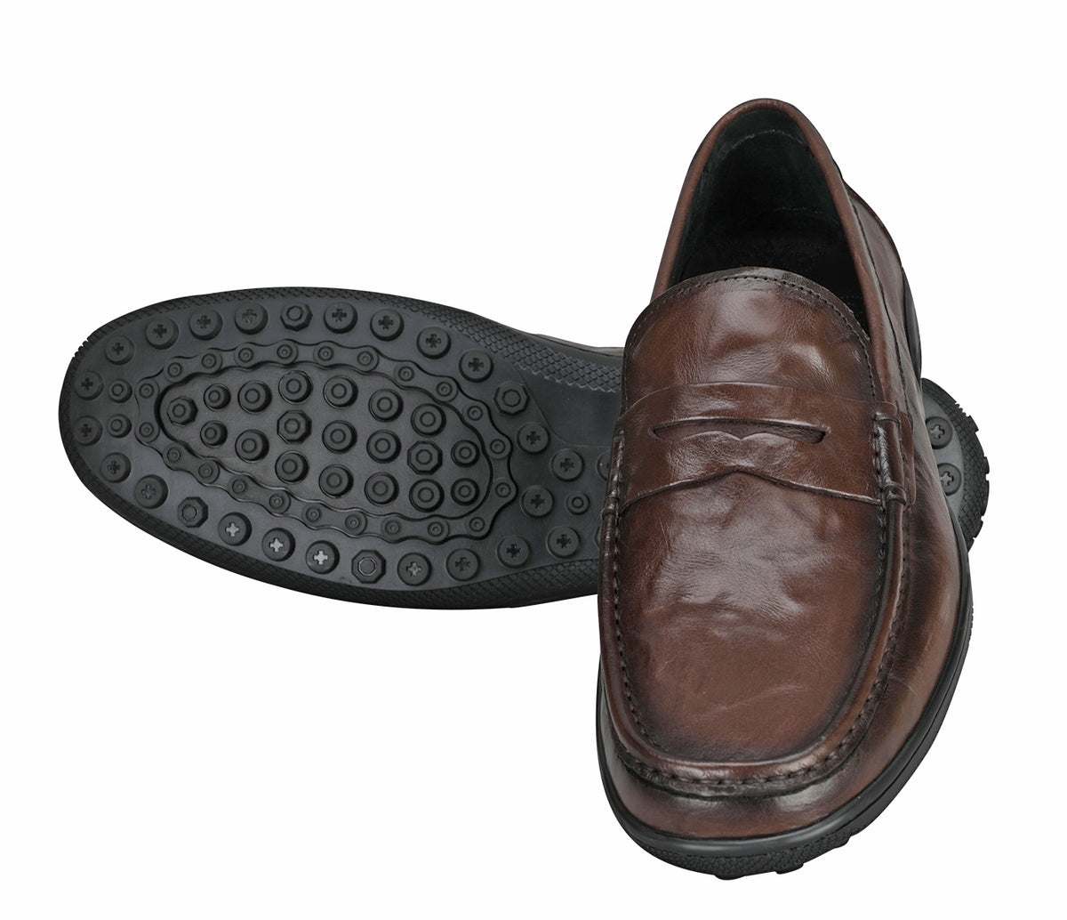 Moccasin In Creased Look Leather-Brown