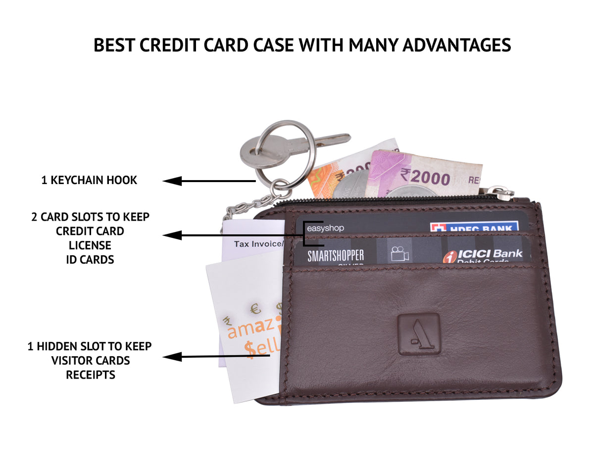 Credit Card Case With Coin Purse - Brown