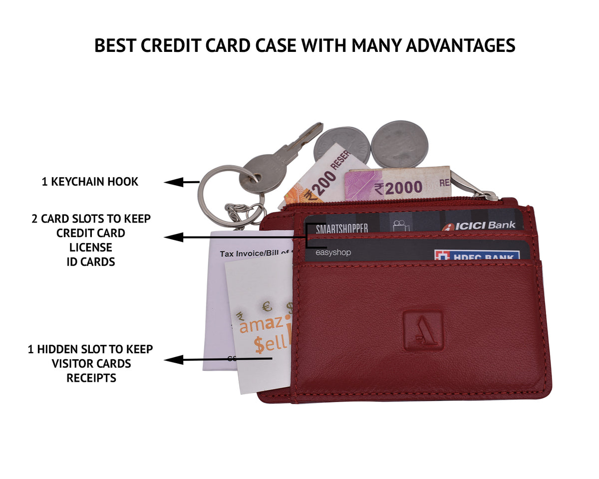 Credit Card Case With Coin Purse - Red