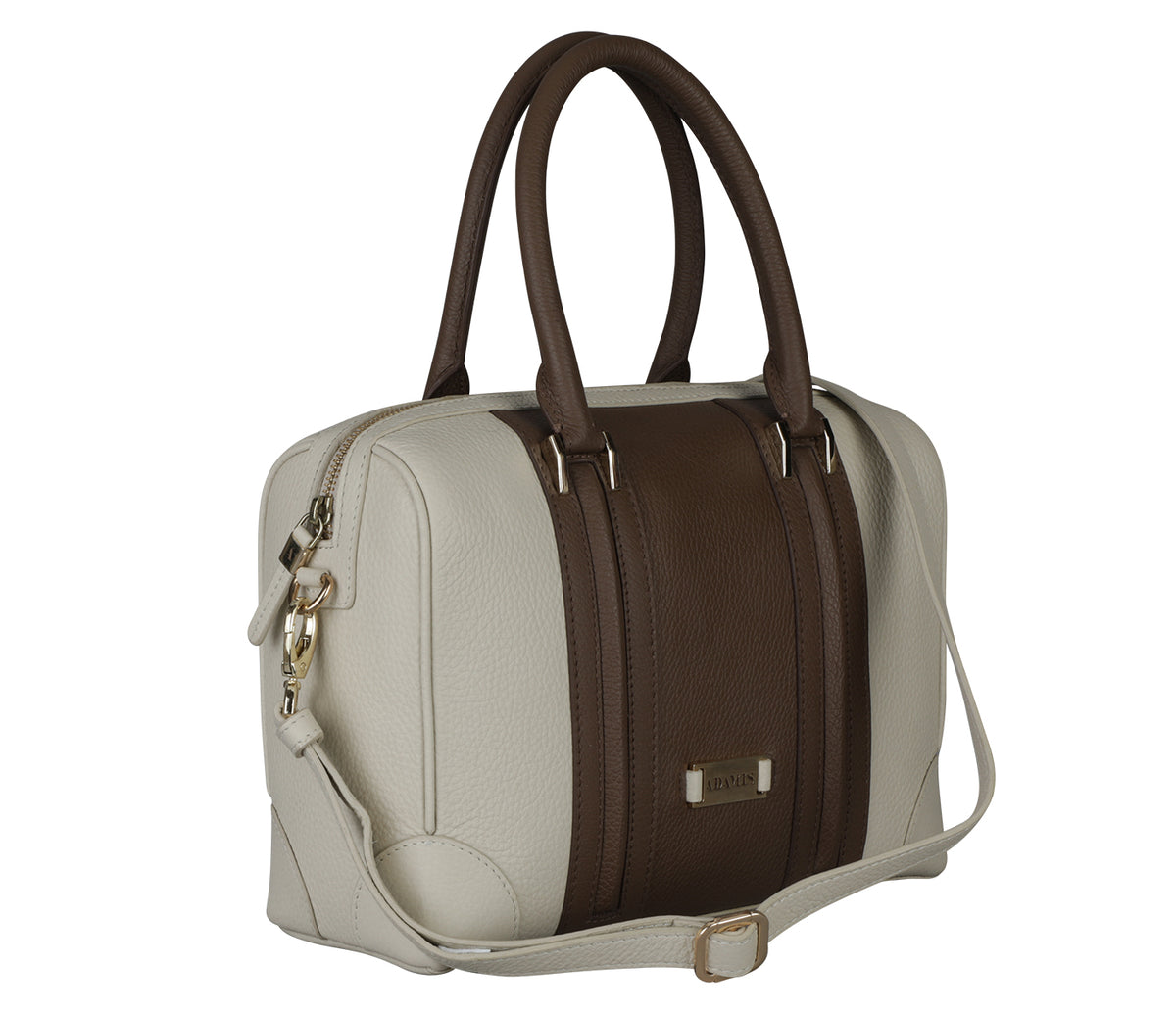 Christa Shoulder Work Bag - Offwhite / Brown