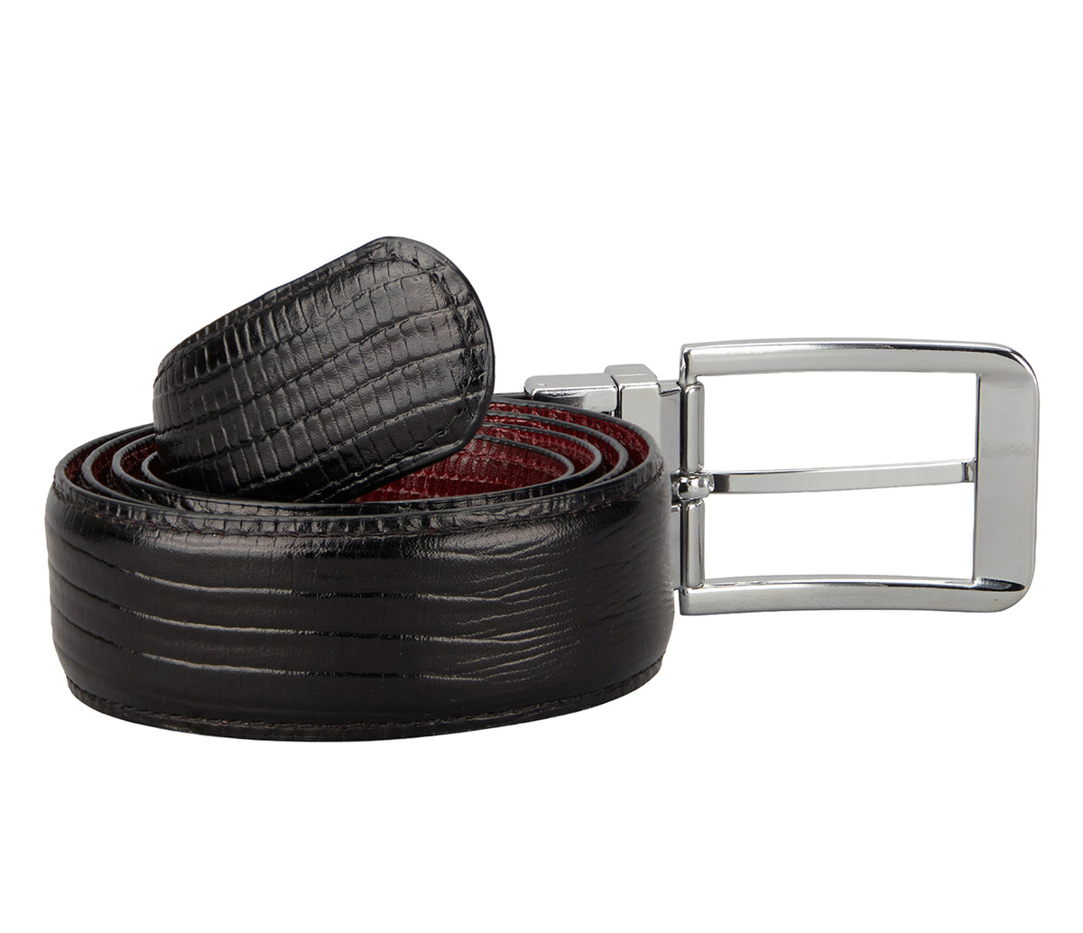Men's Stylish Belt in Genuine Leather - Black/Wine