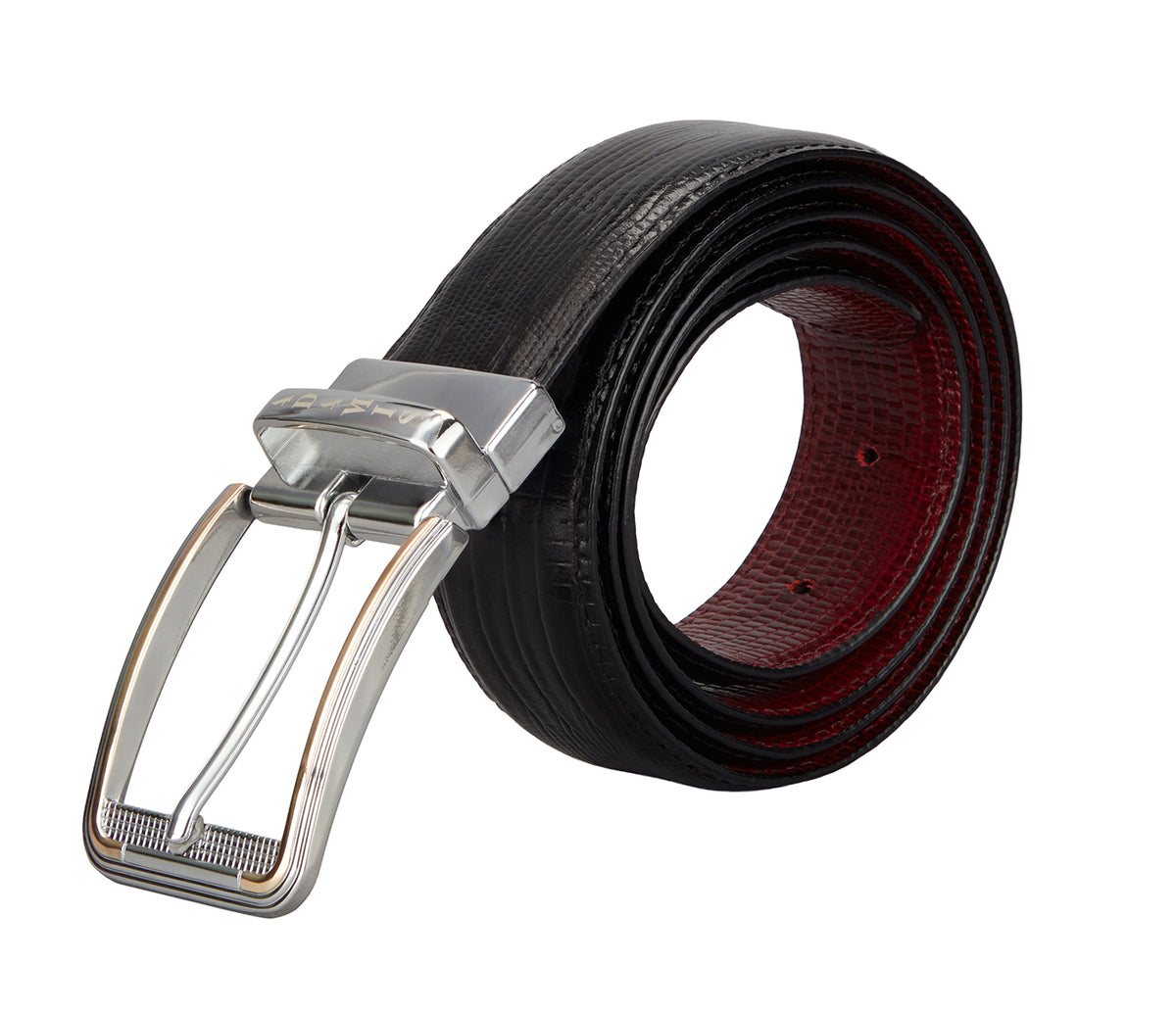 Men's Stylish Belt in Genuine Leather - Black/Wine