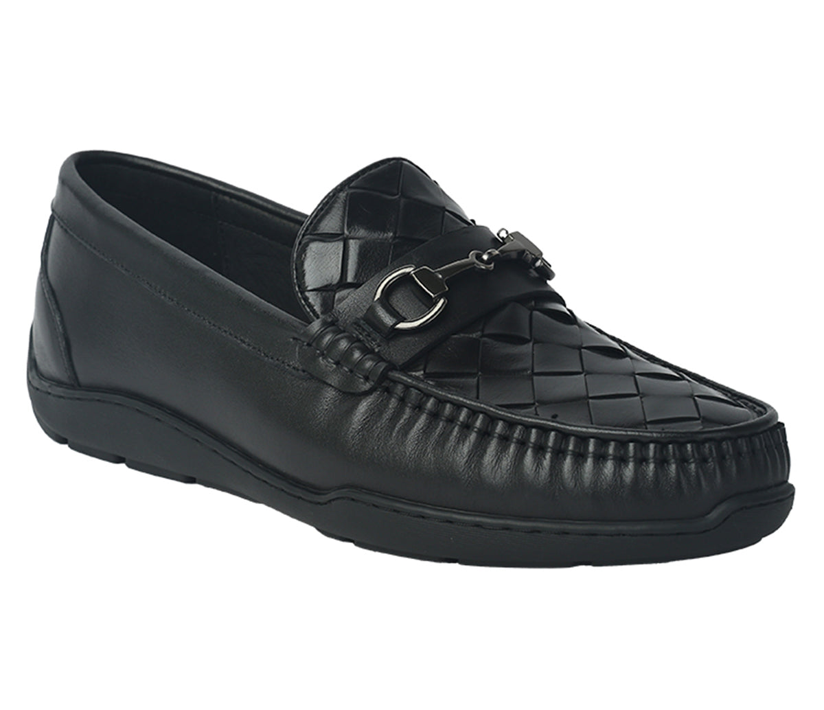 Weaved Look Moccasin With Metal Bit - Black
