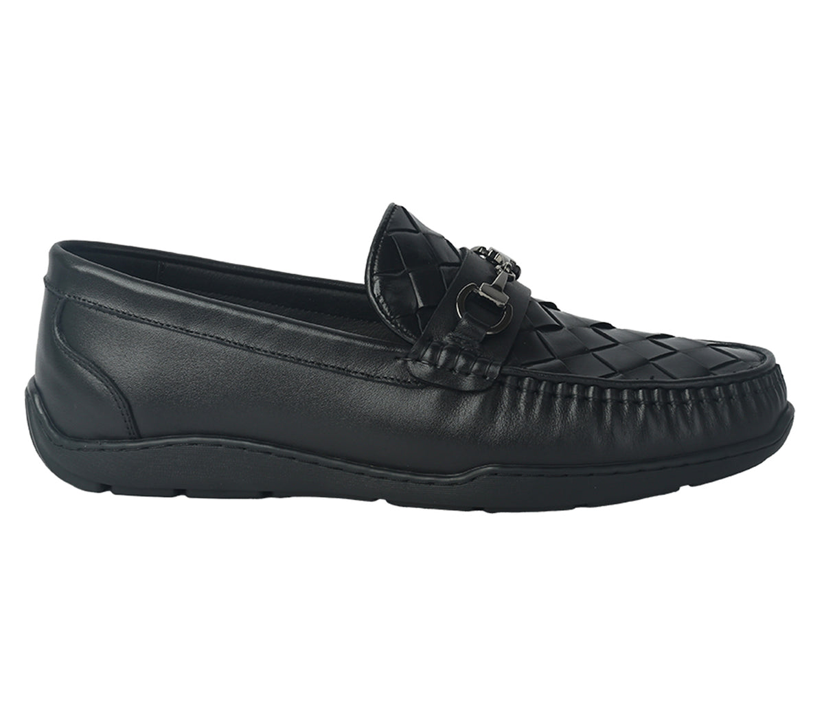 Weaved Look Moccasin With Metal Bit - Black
