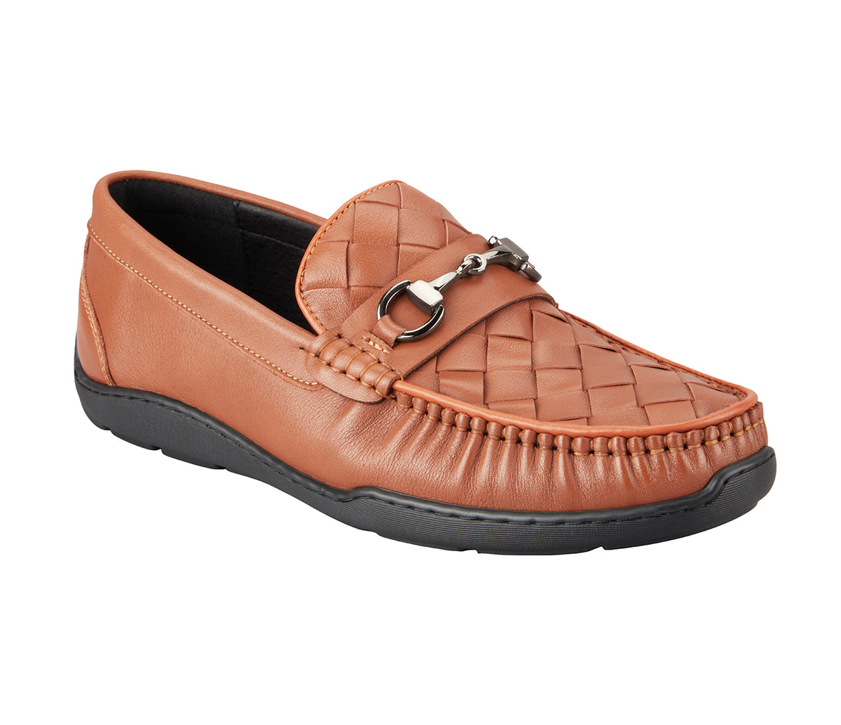 Weaved Look Moccasin With Metal Bit - Tan