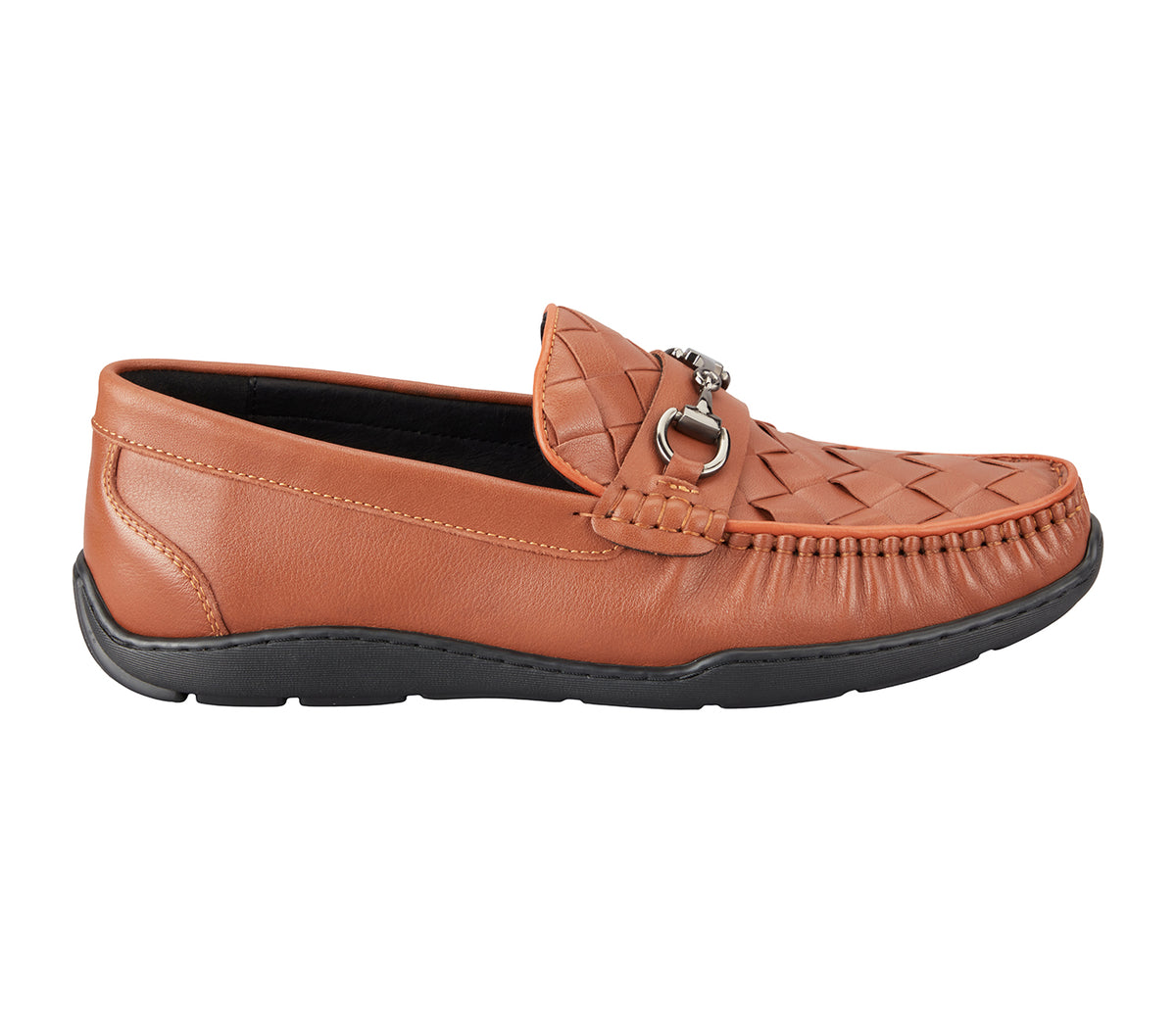 Weaved Look Moccasin With Metal Bit - Tan