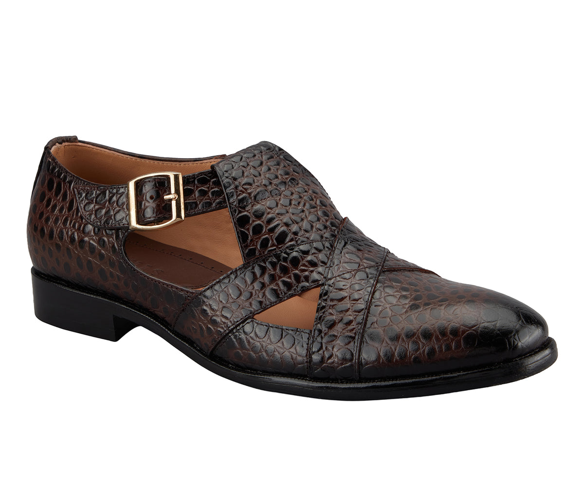 Sandal with Side Adjustable Buckle - Brown