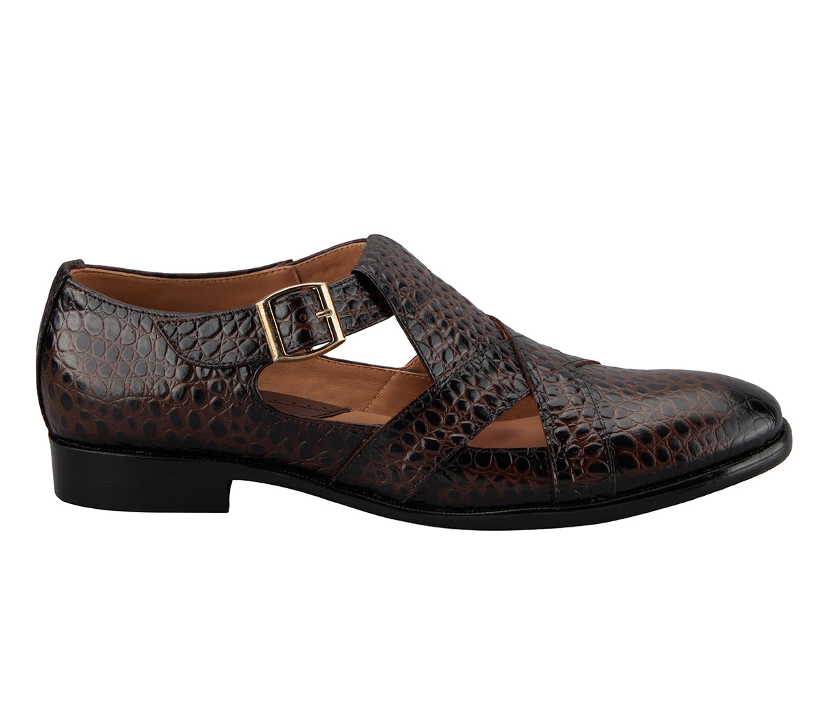 Sandal with Side Adjustable Buckle - Brown