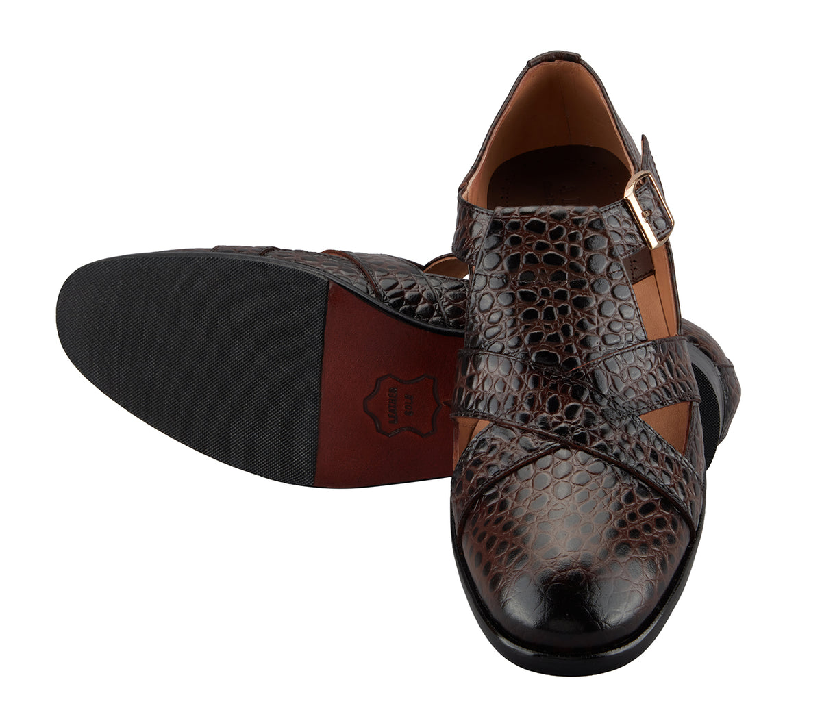 Sandal with Side Adjustable Buckle - Brown