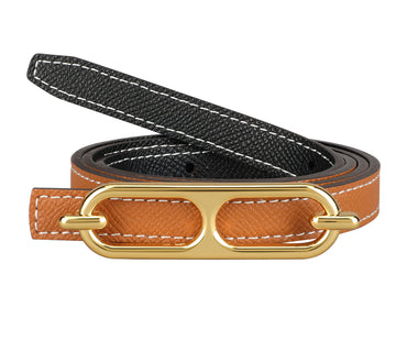 Women's sleek belt in Genuine Leather - Blk-Tan