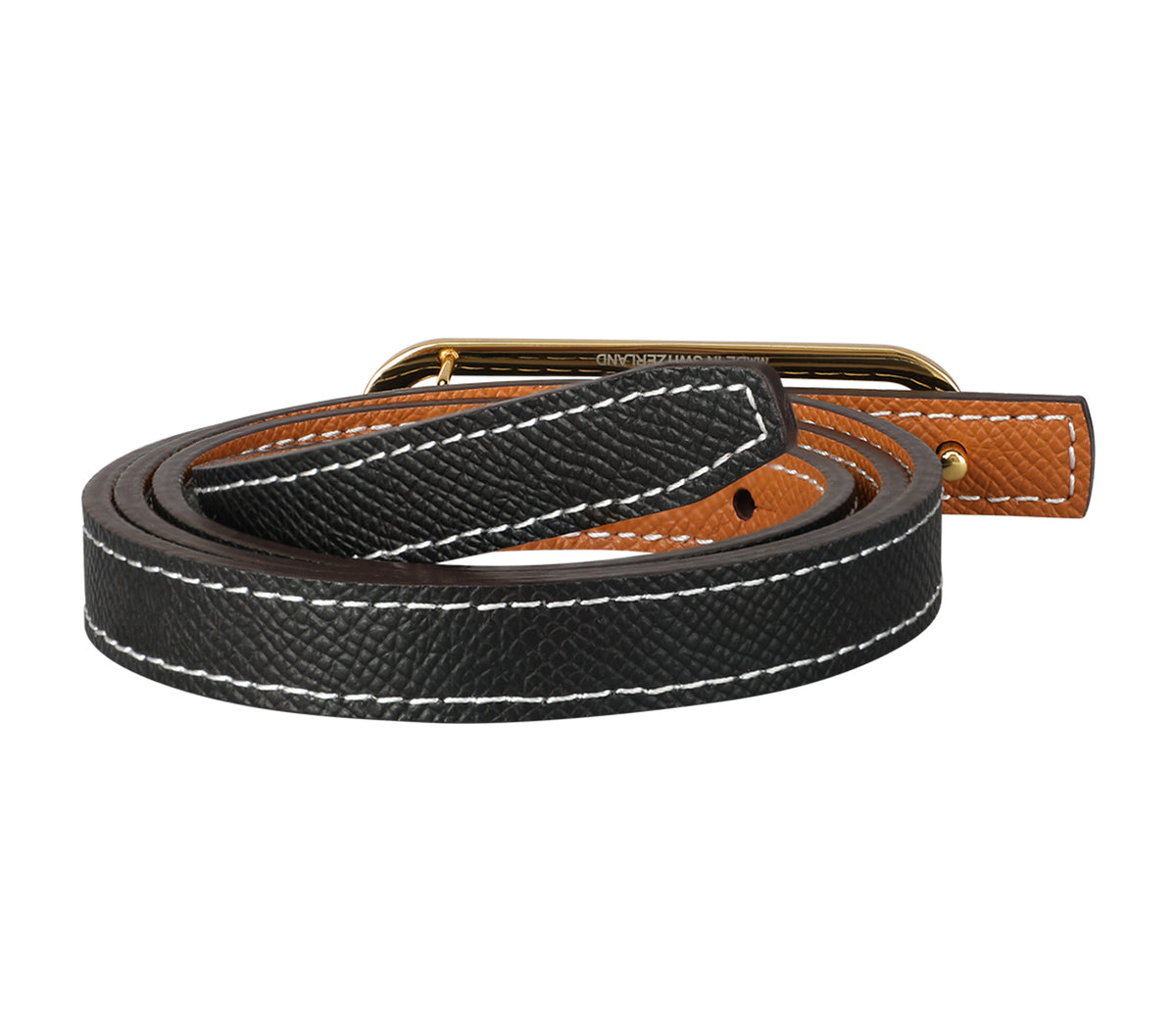 Women's sleek belt in Genuine Leather - Blk-Tan