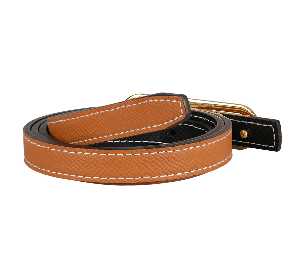 Women's sleek belt in Genuine Leather - Blk-Tan