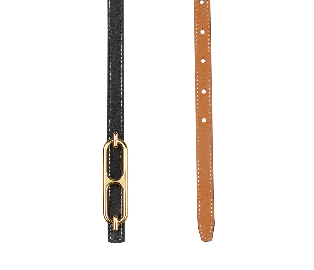 Women's sleek belt in Genuine Leather - Blk-Tan