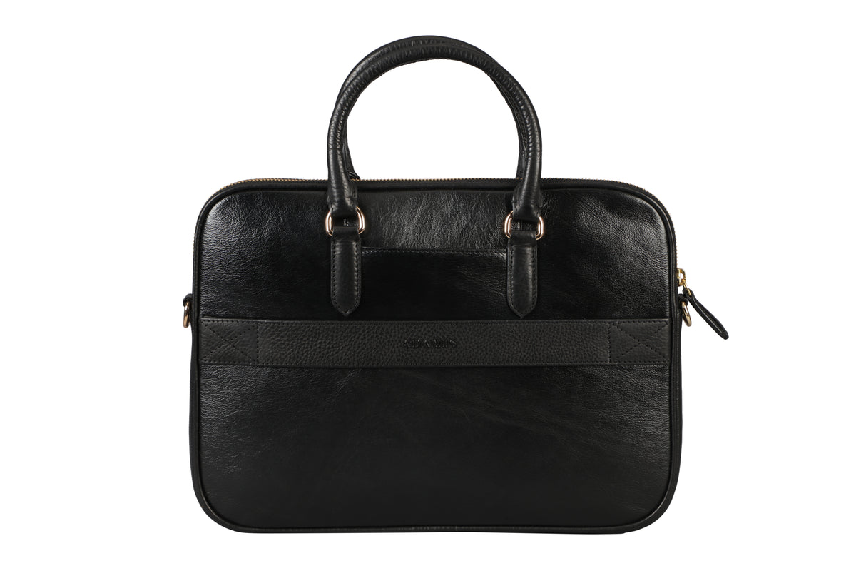 Jorge Laptop, Portfolio Office Executive Bag in Genuine Leather - Black