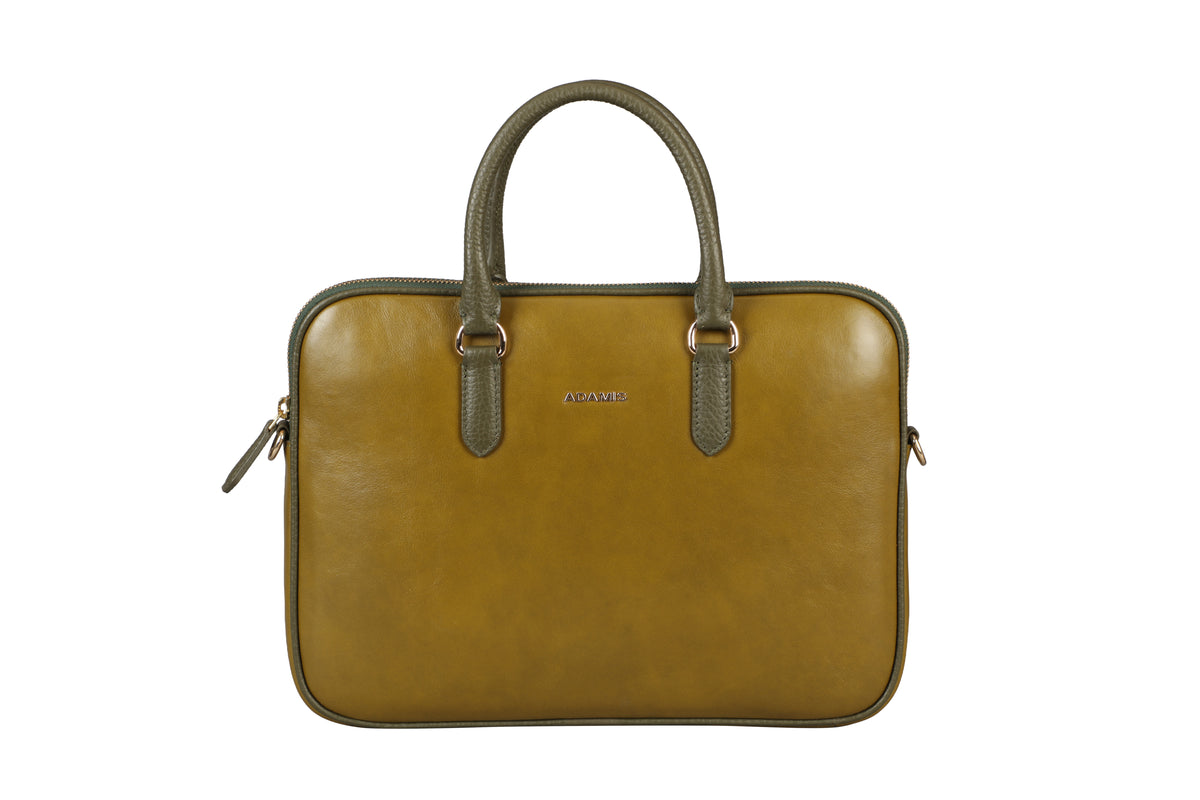 Jorge Laptop, Portfolio Office Executive Bag in Genuine Leather - Lt. Green