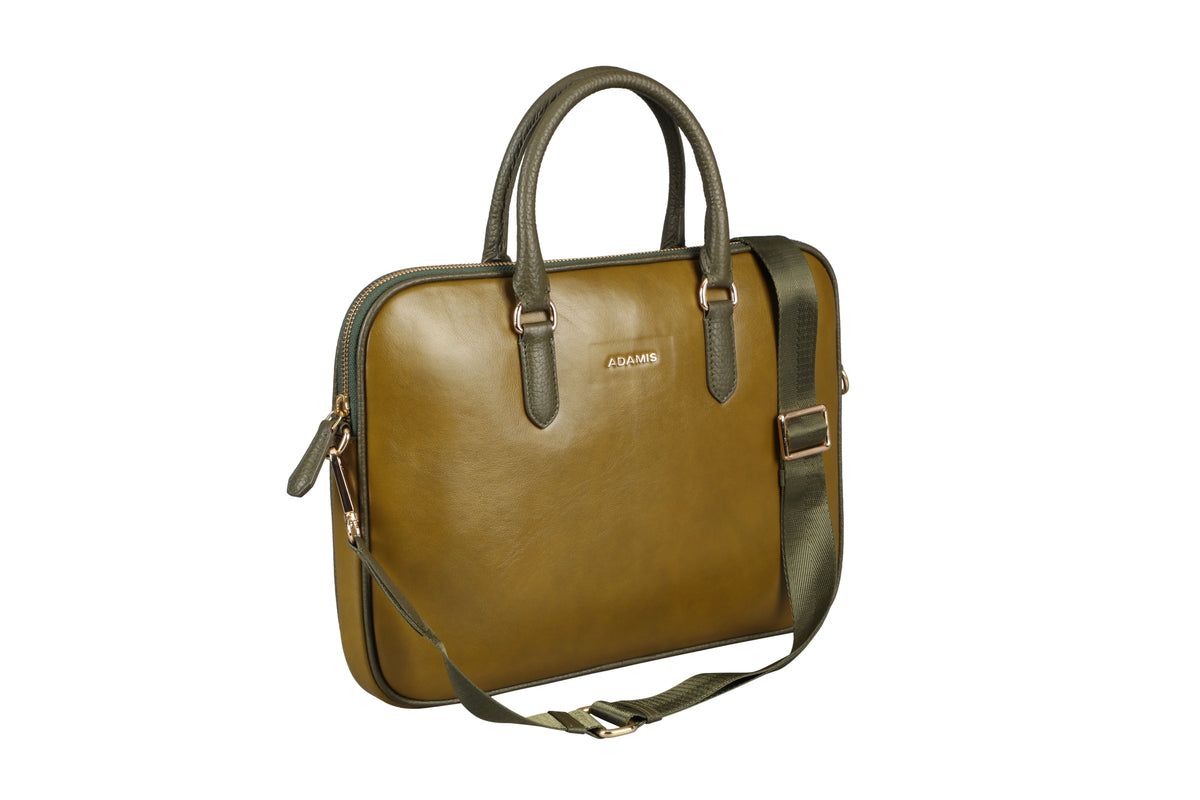 Jorge Laptop, Portfolio Office Executive Bag in Genuine Leather - Lt. Green