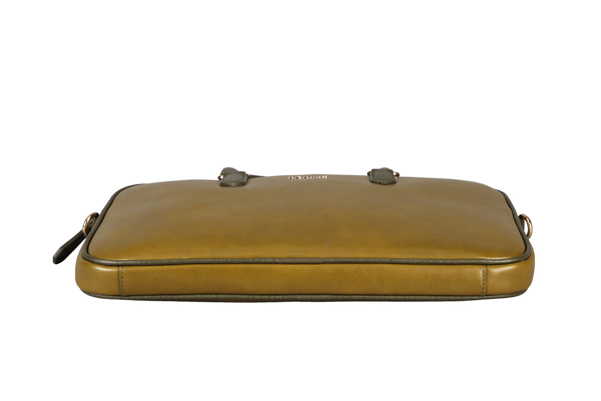 Jorge Laptop, Portfolio Office Executive Bag in Genuine Leather - Lt. Green