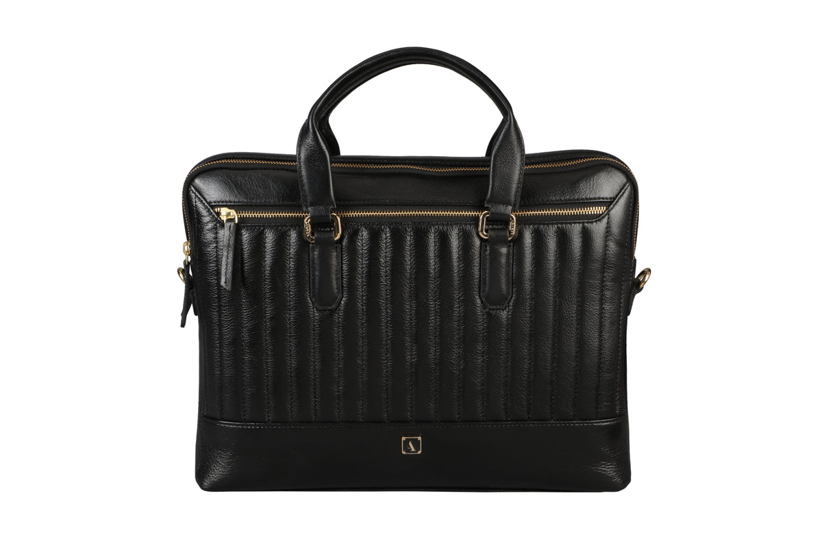 Azul Laptop, Portfolio Office Executive Bag in Genuine Leather - Black