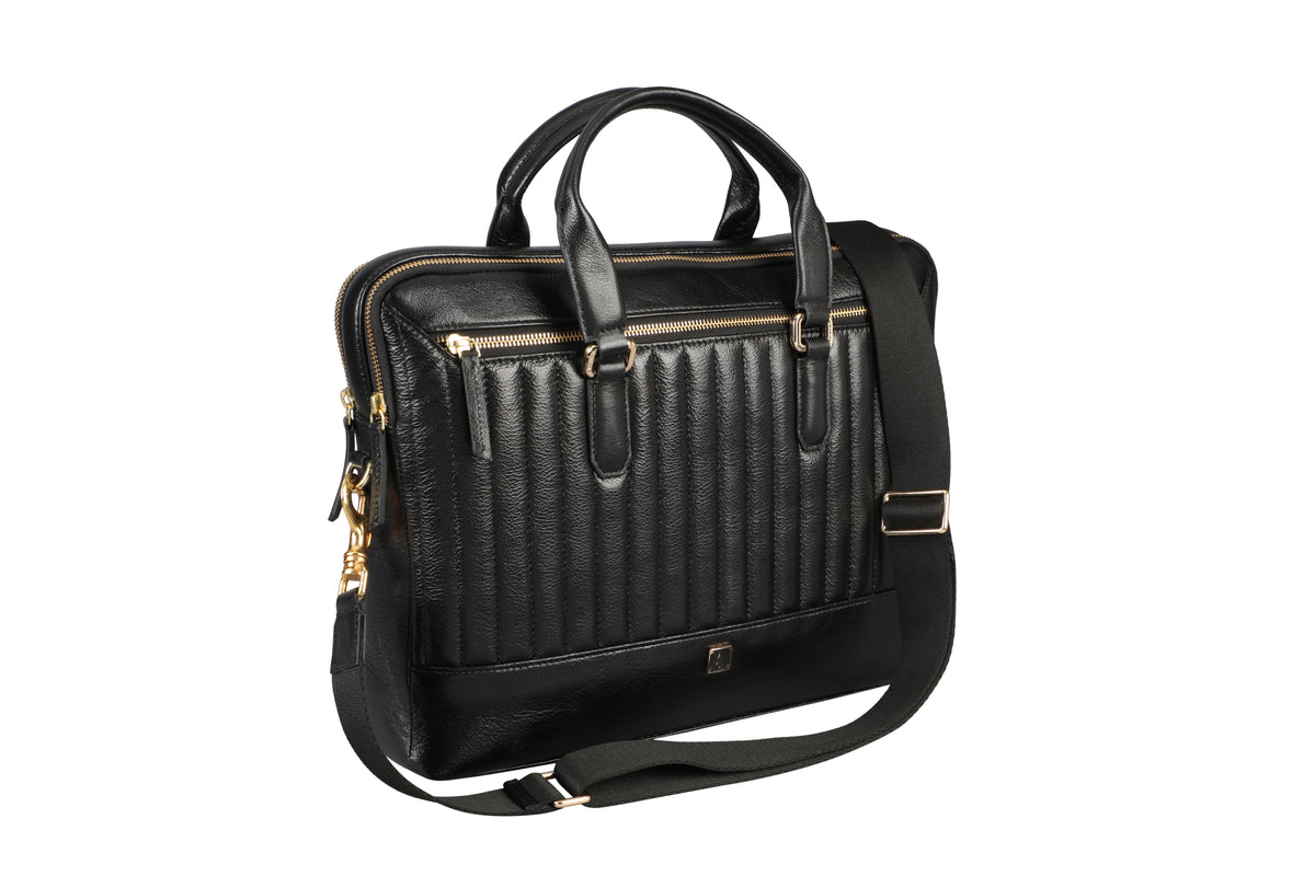 Azul Laptop, Portfolio Office Executive Bag in Genuine Leather - Black