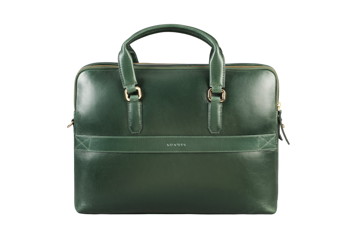 Azul Laptop, Portfolio Office Executive Bag in Genuine Leather - Green