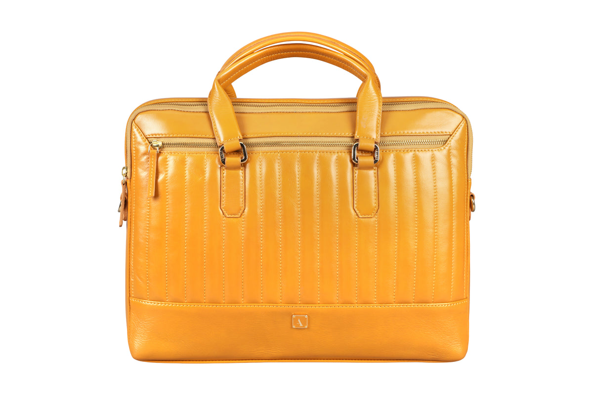 Azul Laptop, Portfolio Office Executive Bag in Genuine Leather - Mustard