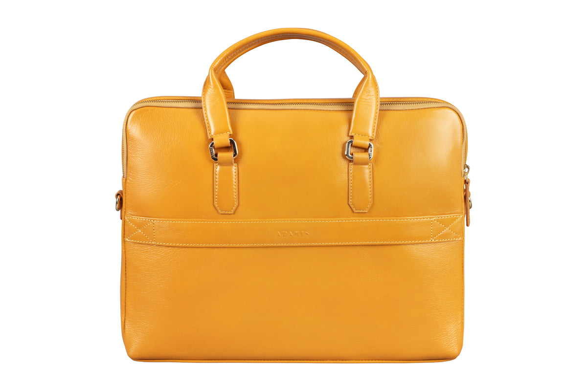 Azul Laptop, Portfolio Office Executive Bag in Genuine Leather - Mustard