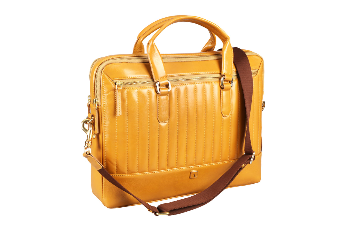 Azul Laptop, Portfolio Office Executive Bag in Genuine Leather - Mustard
