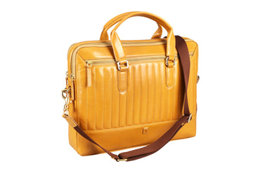 Azul Laptop, Portfolio Office Executive Bag in Genuine Leather - Mustard