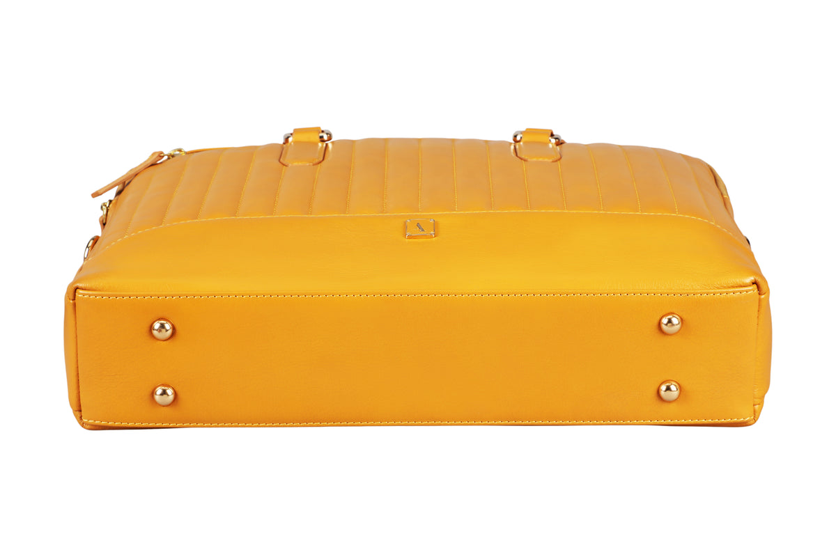 Azul Laptop, Portfolio Office Executive Bag in Genuine Leather - Mustard