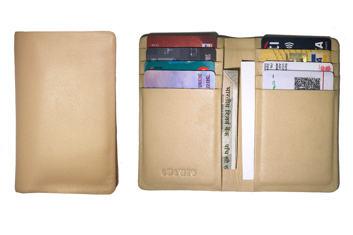 Sleek Vertical Bi-fold Credit Card Wallet-Beige