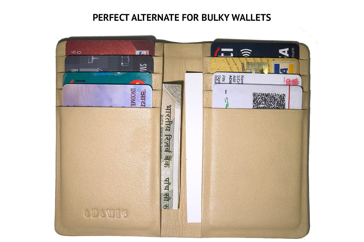 Sleek Vertical Bi-fold Credit Card Wallet-Beige