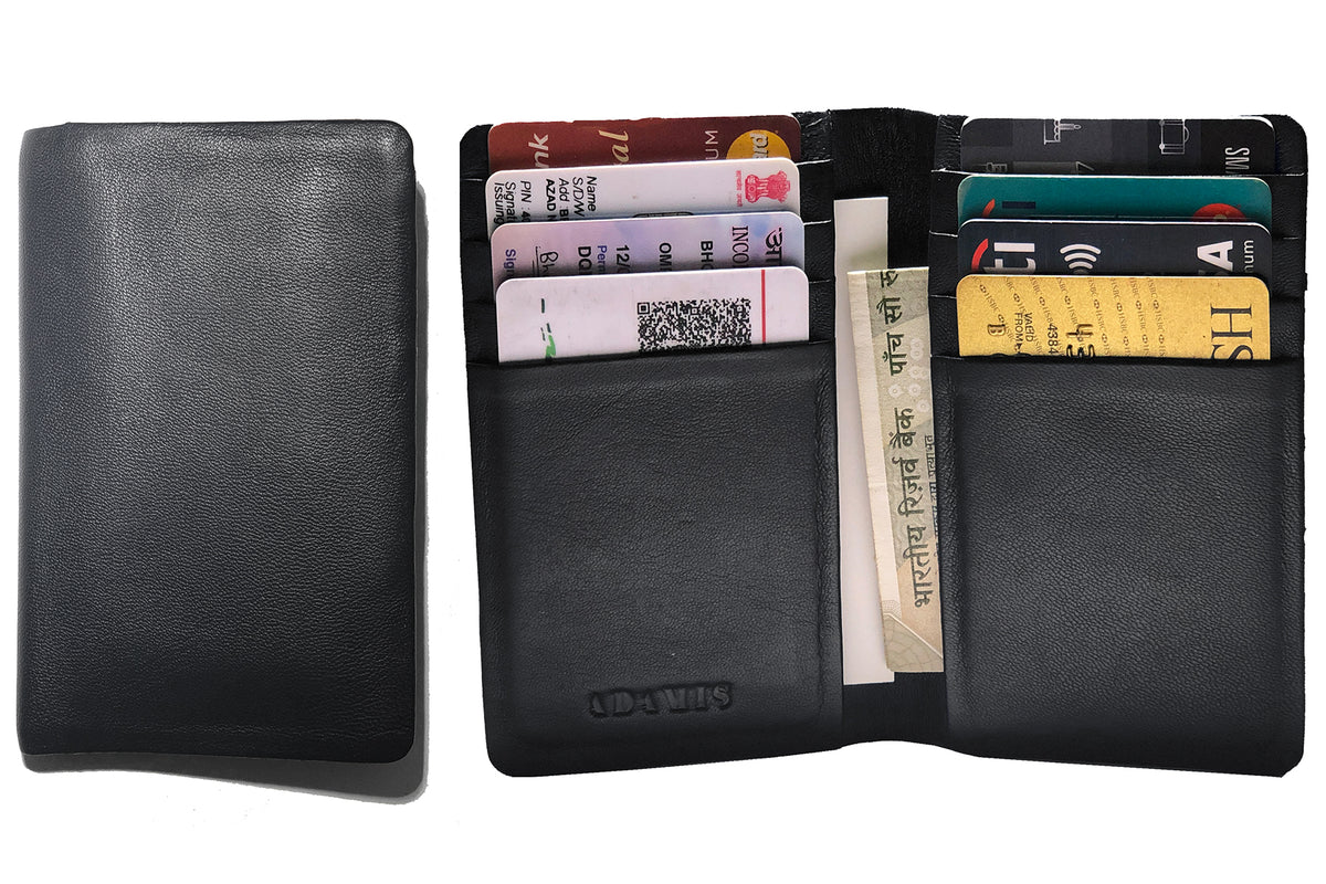 Sleek Vertical Bi-fold Credit Card Wallet-Black