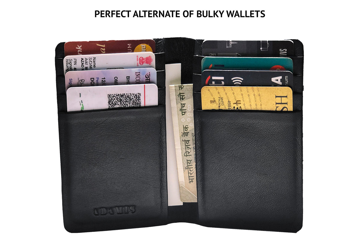 Sleek Vertical Bi-fold Credit Card Wallet-Black