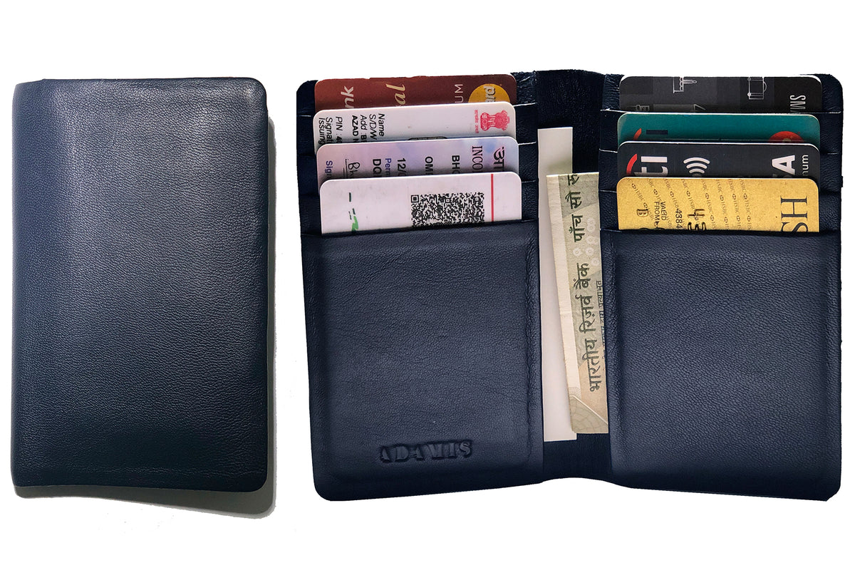 Sleek Vertical Bi-fold Credit Card Wallet-Blue