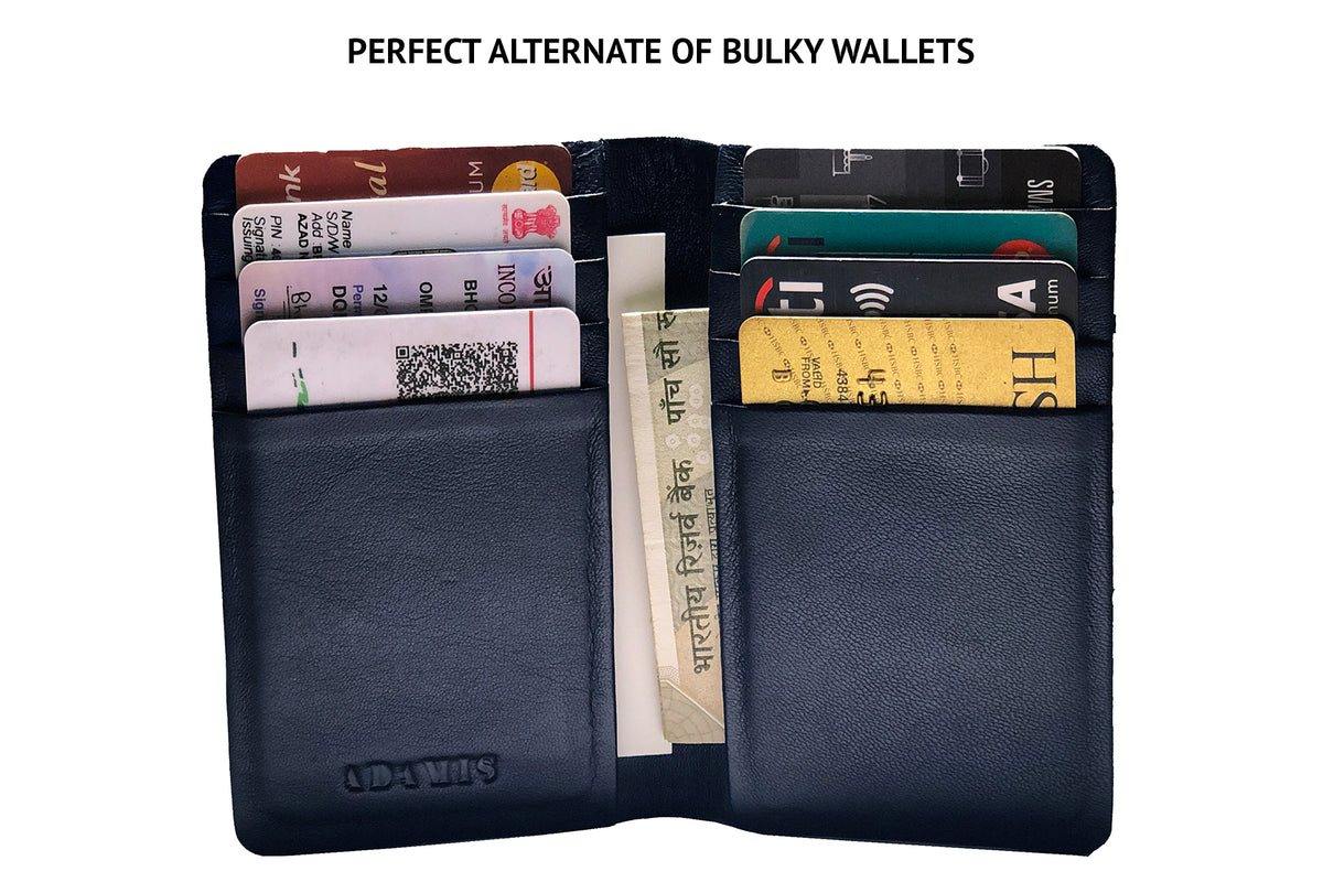 Sleek Vertical Bi-fold Credit Card Wallet-Blue