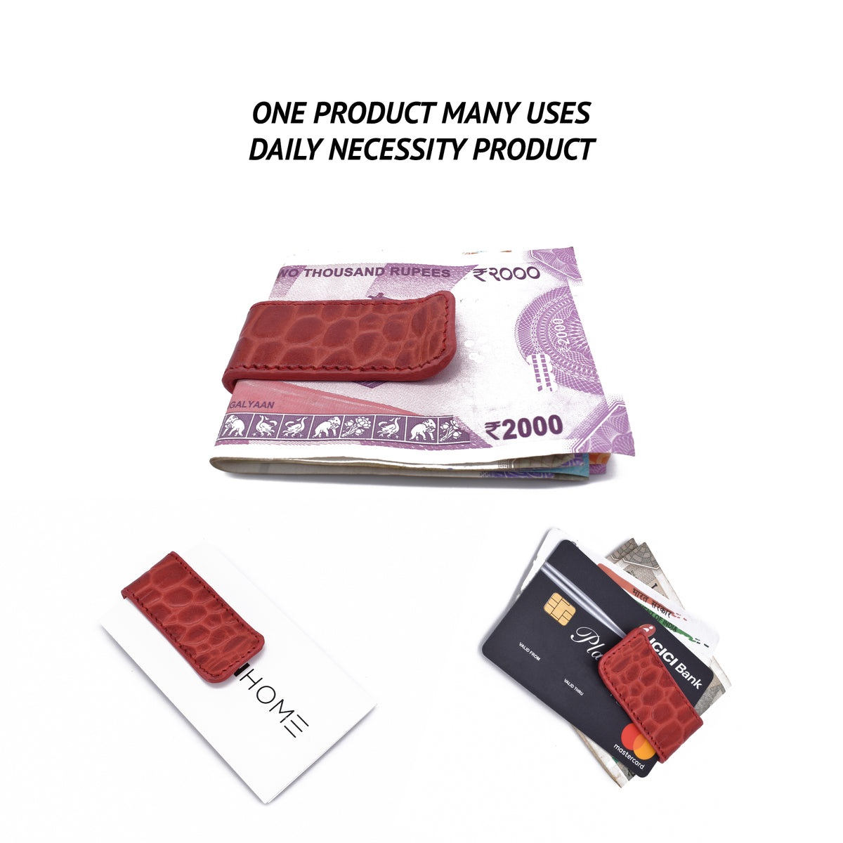 Multipurpose card and money clip - Red