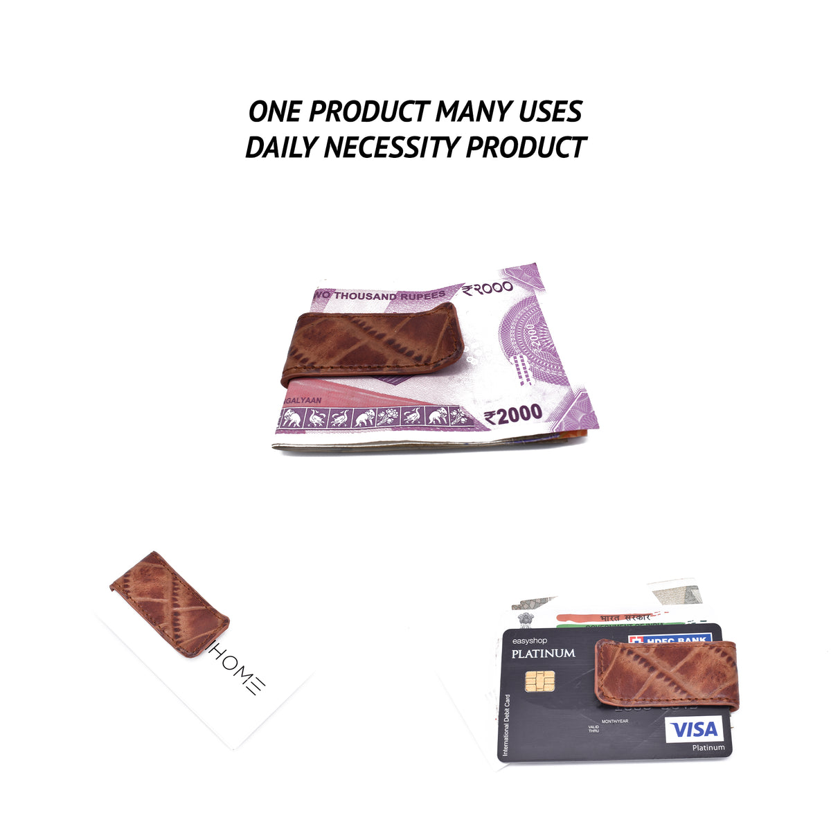 Multipurpose Card And Money Clip-Tan