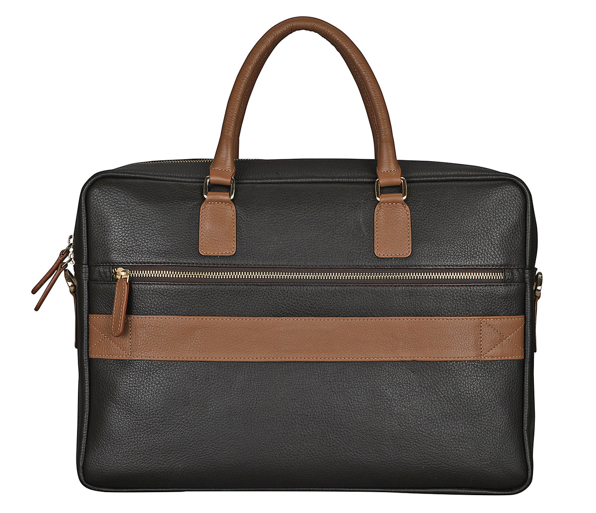 Chris Laptop And Portfolio Bag in Genuine Leather - Black