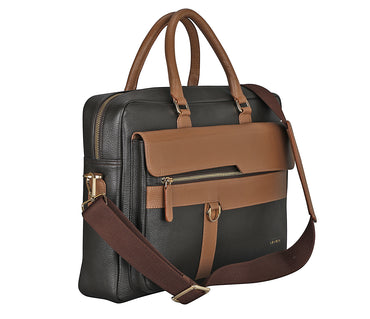 Chris Laptop And Portfolio Bag in Genuine Leather - Black
