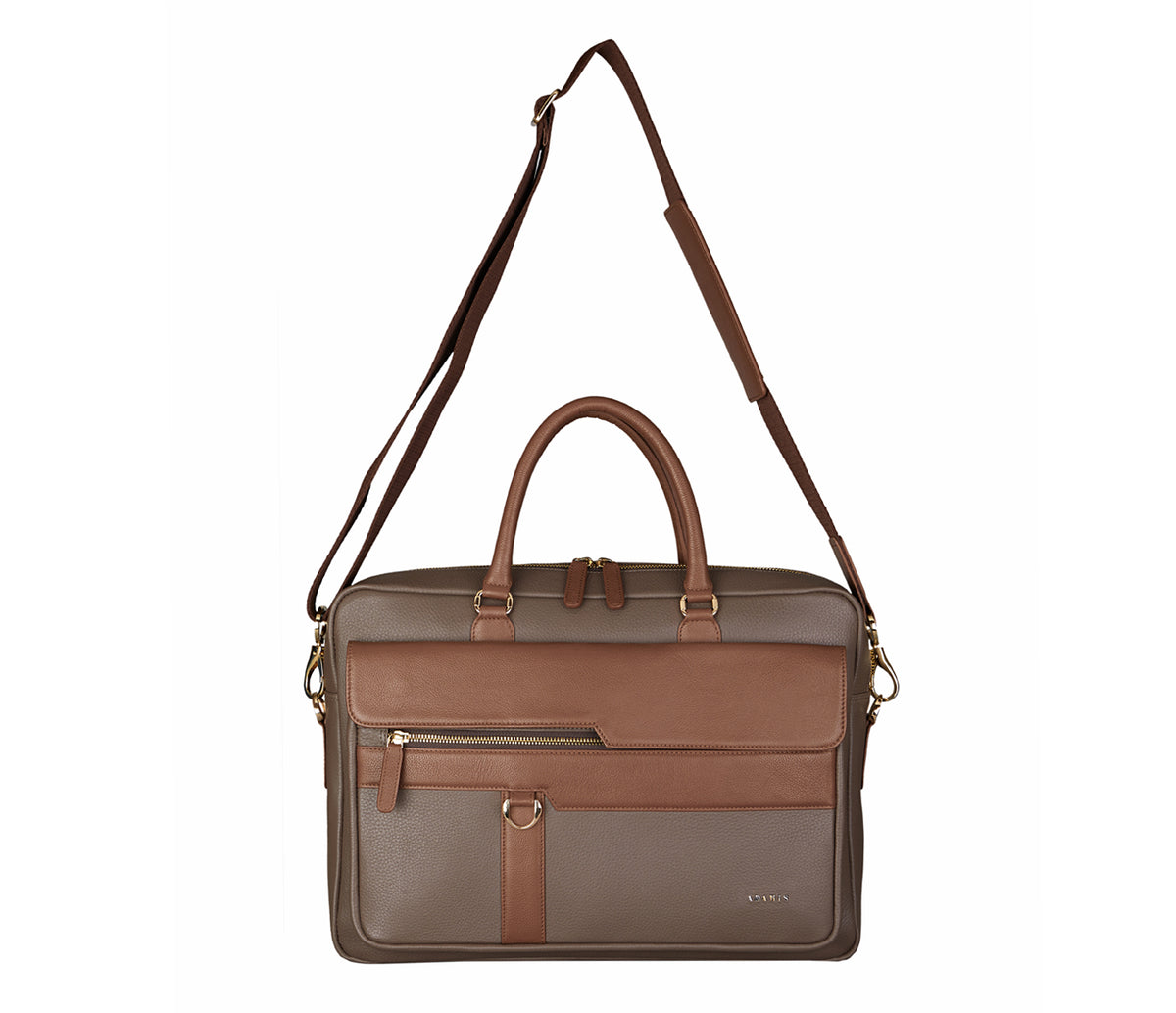 Chris Laptop And Portfolio Bag In Genuine Leather-Tope