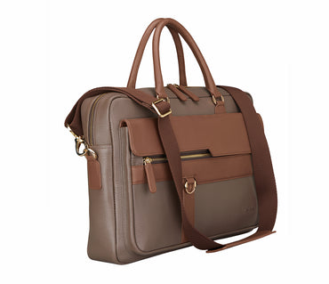 Chris Laptop And Portfolio Bag In Genuine Leather-Tope