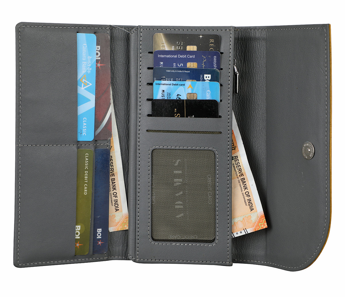 Evelyn Womens Wallet-Mustard / Grey