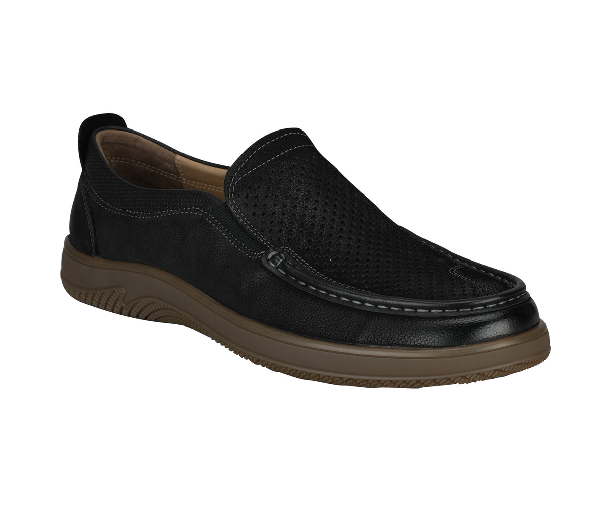 Moccasin In Soft Punched Leather -Black