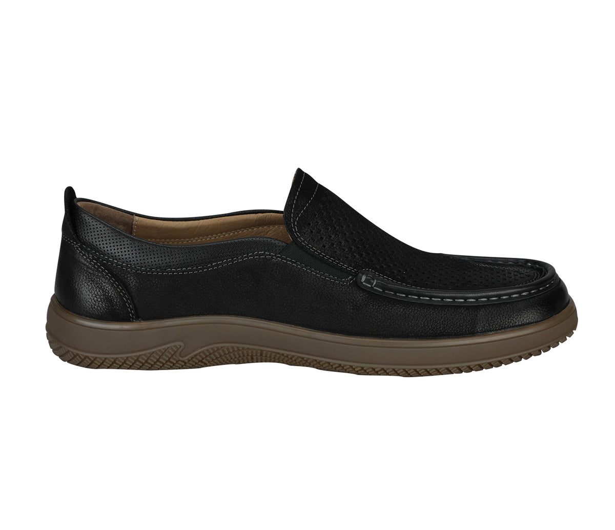 Moccasin In Soft Punched Leather -Black