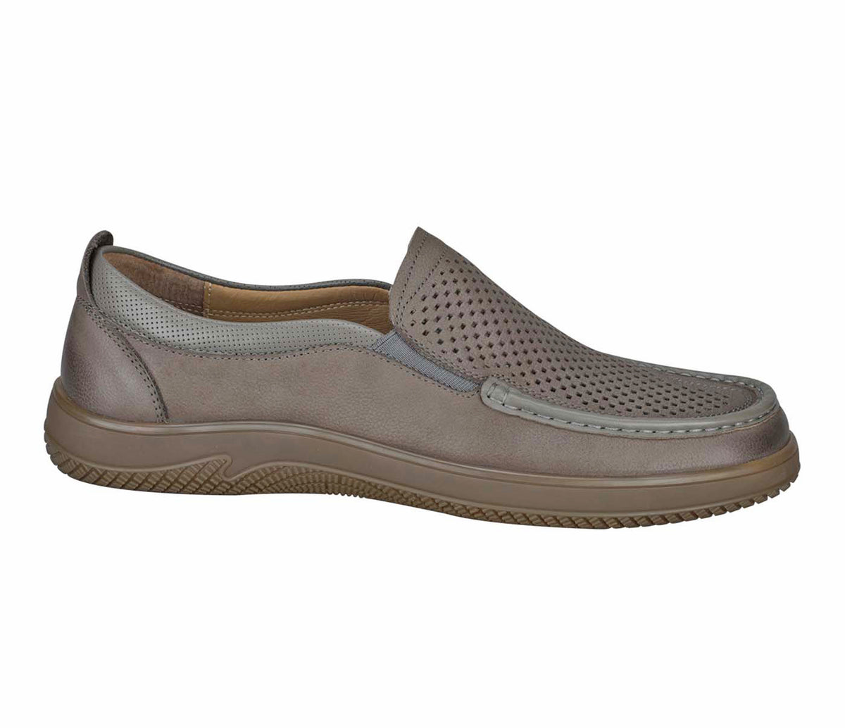 Moccasin In Soft Punched Leather - Khaki
