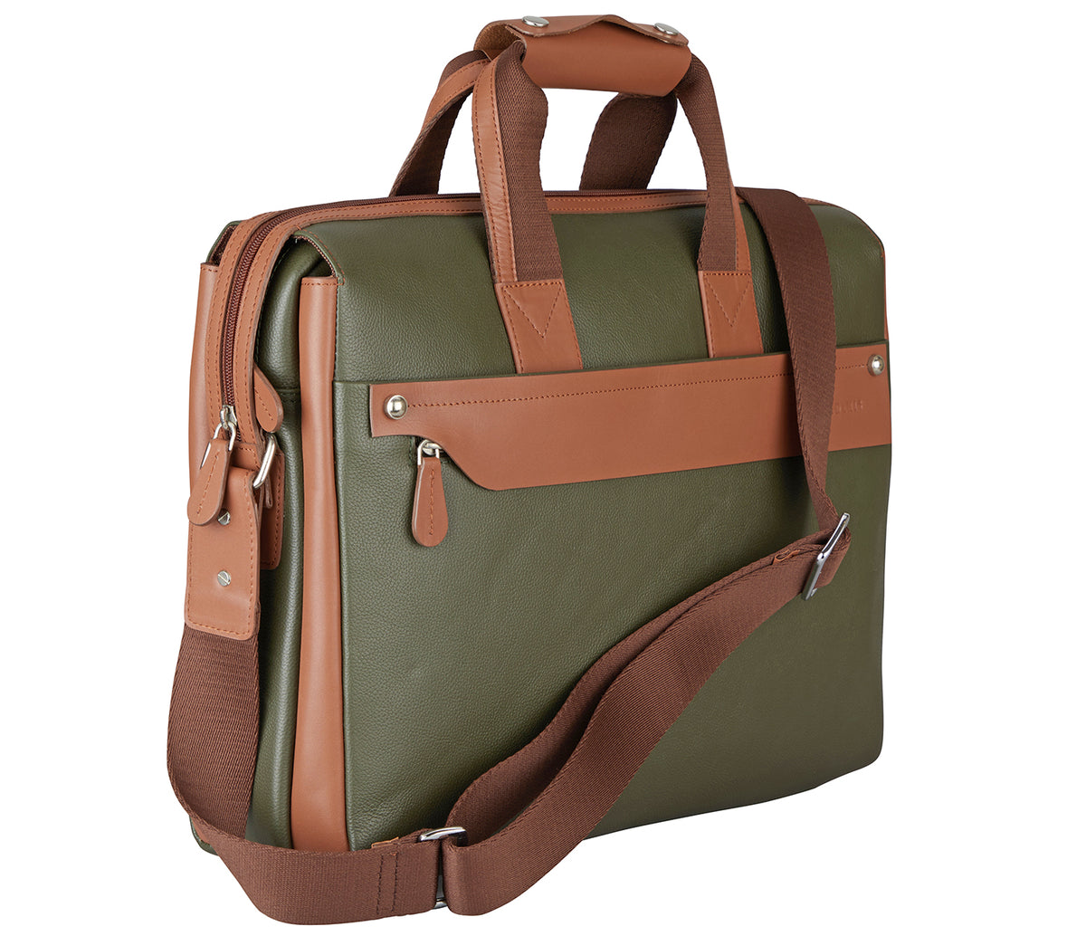 Henry Laptop, Portfolio Bag - Green / Tan