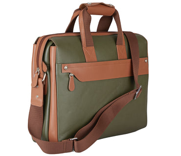 Henry Laptop, Portfolio Bag - Green / Tan